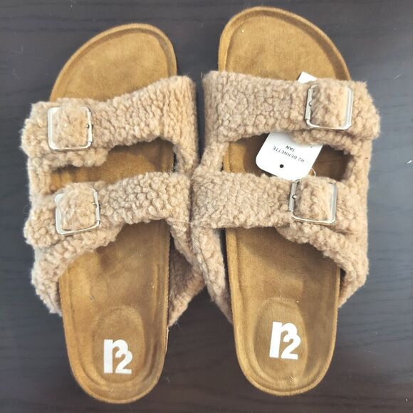 Womens 11M Slip-On Flat Cork Comfort Footbed Buckle Sandal Open Toe Slide by R2 - Picture 9 of 9